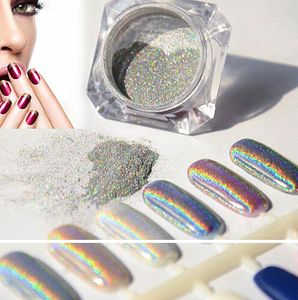 NOUVEAUTÉ gros-1G Laser Argent Holographic Nails Glitters Nail Art DIY Paillettes Chrome Poudre pigment Brillant Miroir magique Laser