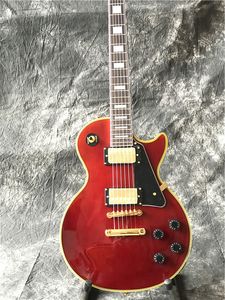 Nouvelle arrivée en gros custom shop couleur rouge guitare électrique avec reliure jaune, vente chaude guitare de haute qualité
