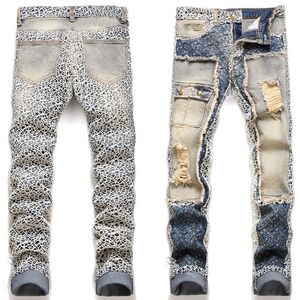 Nouveautés Pantalon en denim déchiré pour hommes Coupe skinny Slim stretch Pantalon en jean bleu pour hommes Patchwork Jeans pour femmes en détresse Taille de tissu 28-40