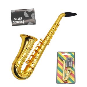 Mini pipe à fumer saxophone forme de trompette en métal en alliage de zinc tabac tuyaux d'herbes sèches avec écrans nouveauté cadeau emballage individuel