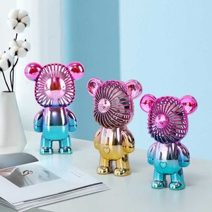 Nouveautés été USB Mini ventilateur enfants jouets faisceaux rechargeables poche galvanoplastie ours extérieur muet charge Portable trois vitesses vent