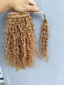 Extensiones de cabello de cola de caballo rizado Remy de la Virgen humana brasileña Rubio oscuro 27 # Color 100g Un conjunto de tejido