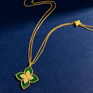 Nuevo llega Largo Trébol de cuatro hojas Colgante cadena de suéter Collares Joyas de diseñador Oro Plata Madre de perla Flor verde collar Cadena de eslabones Regalo para mujer