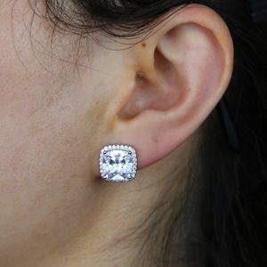 Nouveau arrivé carré boucle d'oreille avec Zircon cubique rose blanc pavé femmes fille fiançailles mariage boucles d'oreilles bijoux en gros Stock