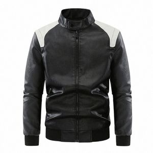 Nueva chaqueta de motocicleta de otoño e invierno para hombre, chaqueta de cuero de marca de alta calidad para ocio, chaqueta de cuero para hombre, abrigo de Pu de felpa, talla estadounidense Q5EF #