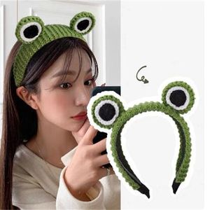 Diadema tejida con ojos grandes para mujer, diadema de rana, banda para el pelo con maquillaje lavado, gomas para el pelo con dibujos bonitos, tocado para otoño y primavera, accesorios para el cabello