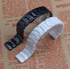 Nouveau Black Ceramic White Watch Bands 14 mm 16 mm 18 mm 20 mm 22 mm Belle Belle Bande de montre Bracelets Bracelets Butterfly fermoir déploiement5120004