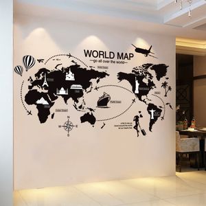 Nueva pegatina de decoración de pared con mapa del mundo negro, decoración de pared para el hogar, arte fácil de aplicar y extraíble SCI88