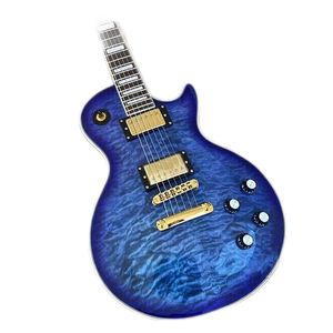 Nouveau corps de guitare électrique bleu, dessus en érable matelassé, matériel doré