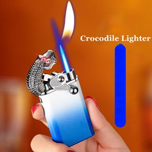 Nouveau Bleu Flamme Jet Briquet À Gaz Recharge Métal Culbuteur Tigre Dragon Torche Briquet Creative Coupe-Vent Crocodile Feu Conversion Briquet Gadgets