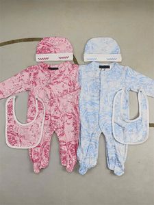 Nouveau-né bébé barboteuses florales + couvertures d'emballage sac de couchage mode automne bébé lettre combinaisons chapeaux bavoirs en coton doux vêtements pour enfants barboteuse