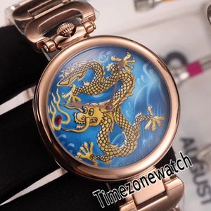 Nuevo Bovet Fleurier Amadeo 46 mm Reloj de cuarzo suizo para hombre Rose Gold Dragon Tattoo Pintado Dial Pulsera de acero inoxidable Timezonewatch E06b2