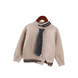 New Boys Gentleman Tie Sweater Pullover Otoño Invierno Knit Children's Round Neck Shirt Korean 110-150cm Kid Girl Sweater Coat Y1024