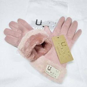 UGGlove en fausse fourrure pour femmes, nouveau Design de marque, gants chauds d'hiver en plein air à cinq doigts en cuir artificiel de haute qualité