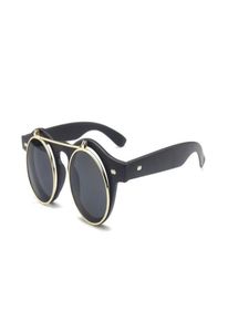 New Brand Design rétro steampunk punk rock Flip Sunglasses Femme Metal Renove Round Round Sunglasses Femel Vintage Plain 7945017