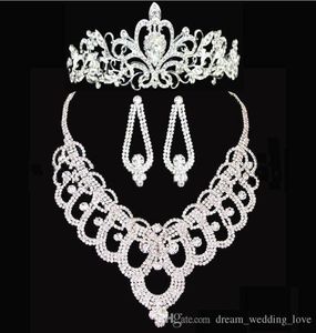 Nuevas coronas nupciales Accesorios Tiaras Collar para el cabello Pendientes Accesorios Conjuntos de joyería de boda estilo de moda barato novia1922826