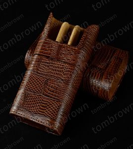 Nuevo cigarro marrón cocodrilo bolsa de cuero suave tabaco cigarrillo tubo de cigarro estuche de viaje titular humidor de viaje al aire libre 4833049