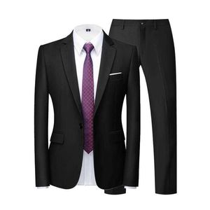 New Business Mens Traje de 2 piezas Slim Fit Tuxedo para Prom Wedding Padrinos de boda Negro Blanco Azul marino y gris Color sólido X0909