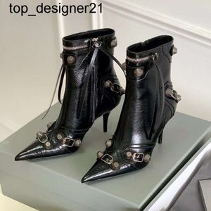 Nouveau Cagole bottes en peau de mouton boucle de ceinture décorative côté fermeture éclair locomotive sexy bottes de mode pointues talons hauts chaussures d'usine de luxe designer femmes