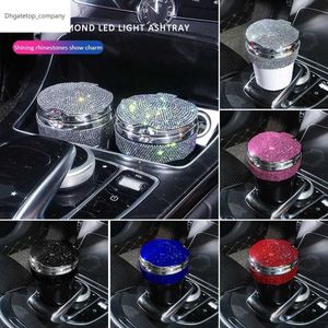 New Car Ashtray With LED Light Diamond Cigar Cigarette Ash Tray Smoke Cup Holder Storage Cup Car Accessories Interior for Women