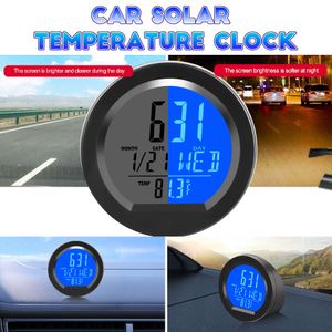New Car Solar Digital Clock Date Week Thermometer Automobiles Internal Stick-On LCD Luminous Display for Dashboard Car Clock