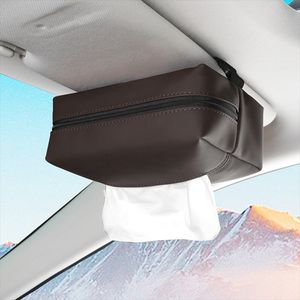 Nuevo soporte para caja de pañuelos de coche Nappa Leather Car Center Console Reposabrazos Caja de servilletas Parasol Asiento trasero Caja de pañuelos con correa fija al por mayor