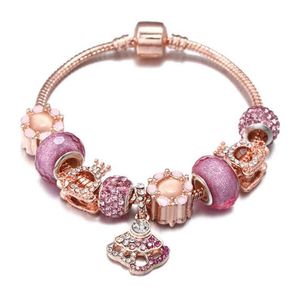 Pulseras con dijes nuevos para mujer, colgante con cuentas de oro rosa, aleación artesanal, joyería de cuentas con agujero grande, venta al por mayor, regalo de recuerdo 1954969