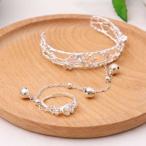 Nueva pulsera de color plateado barato mariposa cristal campana brazaletes con anillo dedo mujeres novia accesorios de boda joyería de moda Q0719