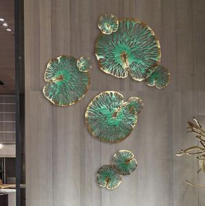 Plaques décoratives en métal, feuille de Lotus, Art en fer, décoration créative de fond de canapé de maison, plaque souple intérieure murale