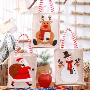 Nuevas decoraciones navideñas, bolsa de mano bordada tridimensional de lino, bolsa de regalo para niños, bolsa de almacenamiento para dulces
