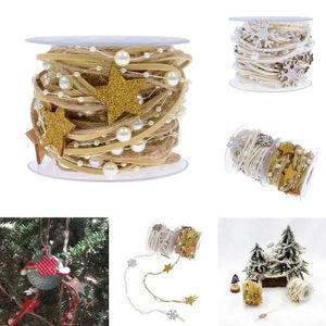 Fournitures de jouets de Noël, ruban de décoration de noël, arbre de noël, étoiles, chaîne de perles, ornement de salle pour pot de fleurs, emballage de boîte cadeau de noël, nouvel an