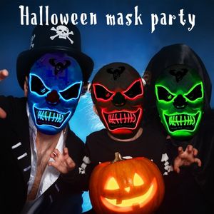 Nuevas máscaras de fiesta de payaso Máscara LED brillante Máscara de terror de Halloween Fiesta Carnaval Neón Masquerade Club Props 905