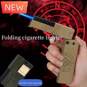 Nueva estuche de cigarrillo de forma de pistola plegable al aire libre al aire libre portátil a prueba de viento directo azul flame regalos creativos