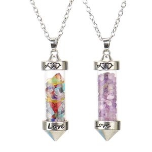 Nouveau coloré pierre souhaitant bouteille cône amour bouteille en verre pendentif collier cadeaux pour femmes