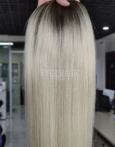 Toppers de cheveux humains blonds avec racines foncées, Mono avec Clips autour de la Base, en pièces pour femmes amincissantes, nouveau Stock