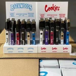 Nouveaux cookies Backwoods batterie de cigarette carrée 500mah tension variable 510 batteries de fil tension réglable en bas 24CT affichage batterie de stylo vape
