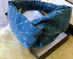 Unisex Designer Denim Sports Headbands - Blue Letter Print Winter/Autumn Hair Wraps