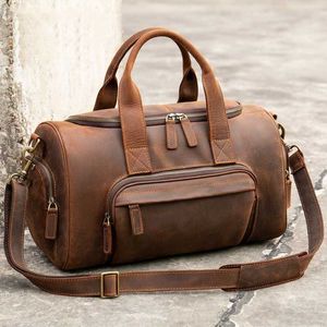 Nuevo bolso de piel de caballo loco para hombre, bolso de mano de corta distancia para hombre, bolso de viaje de negocios, bolso de equipaje de un hombro informal de cuero genuino 230420