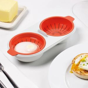 NOUVEAU CRÉATIF EGF POCHER Food Grade Pans Double tasse à œufs chaudières à vapeur four à micro-ondes Set outils de cuisson de cuisine