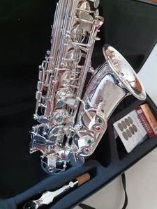 Nuevo Mark VI Saxofón alto personalizado Chapado en plata Mi bemol Marca Instrumento musical profesional Saxofón Teclas de color con estuche Boquilla de latón Reed ship
