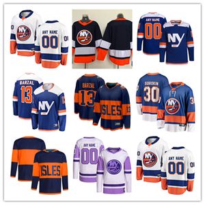 Nuevas camisetas de hockey personalizadas de los Islanders de York 13 Mathew Barzal 27 Anders Lee 30 Ilya Sorokin 14 Bo Horvat 8 Noah Dobson 15 Cal Clutterbuck 25 Sebastian Aho 53 Casey Cizikas
