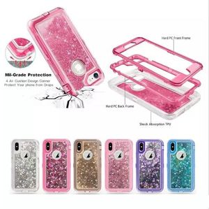 Quicksand Phone Cases Transparent Hard PC Bling Liquid Crystal Dynamic All-inclusive Clear Cover pour iphone 12 11 Pro XS Max XR X 8 S20 S10Lite Plus