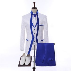 Nouveau Design 3 pièces blanc bleu Royal jante scène vêtements pour hommes Costume ensemble hommes costumes de mariage Costume marié smoking Formal212S