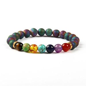 Nuevo diseño 7 pulsera de chakras para hombres, exfoliantes azules y morados, aperturas, cuentas de risa, pulseras de meditación de yoga con piedras preciosas curativas para mujeres334i