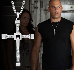 Nuevo diseño encantador estilo 316L Acero inoxidable plata circón Cruz colgante collar Unisex hombres Fast Furious So Cool Classical