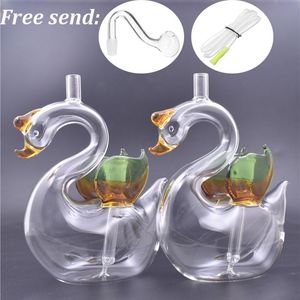 Nuevo diseño Glass Oil Burner Bong Hookah Swan forma burbujeador Recycler Water Pipe Dab Rig Bongs para fumar con una olla de aceite de vidrio y una manguera 2pcs