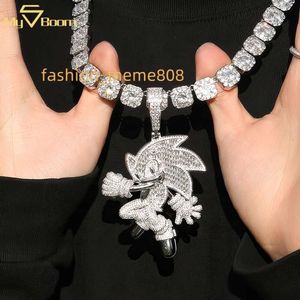 Nouveau Design Hip Hop bijoux argent 925 diamant complet Sonic hérisson dessin animé Vvs personnalisé Moissanite pendentif collier