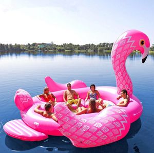 Nuevo diseño enorme gigante 6 personas juguetes inflables para lago piscina flotador fiesta isla agua flamenco unicornio pavo real balsa