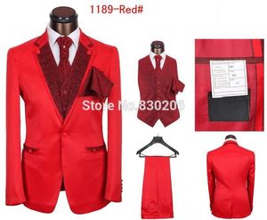 Nouveau Design Rouge / Marron Notch Back Vent Groom Tuxedos Groomsmen Blazer Excellent Men Business Prom Party Suit (Veste + Pantalon + Cravate + Gilet) NO: 946