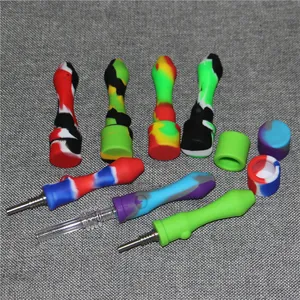 Nouveau design Kits de tuyaux de nectar en silicone pour fumer avec 10 pointes en titane, plates-formes pétrolières multicolores, tuyaux de bong en verre